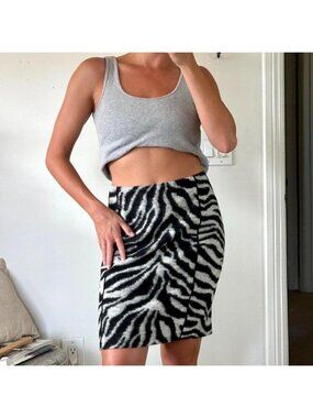 ANNE KLEIN ZEBRA PENCIL SKIRT WOMENS SIZE 4 BLACK WHITE